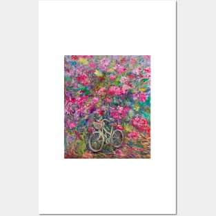 Bicycle under a flowering bush. Empuriabrava Posters and Art